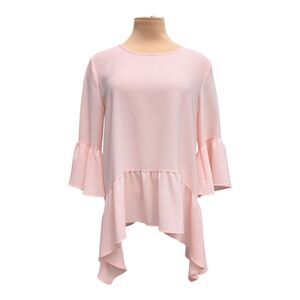 Gibson Pink Asymmetrical Ruffle Blouse Top Women XS  Pale Pink Flowy CottageCore